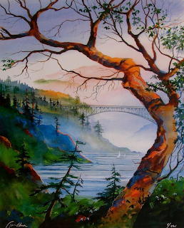 Twisted Tree Over Mountain Lake