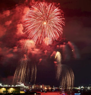 Red Fireworks Night Display