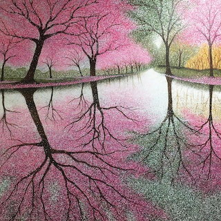 Pink Cherry Blossom Trees Reflection