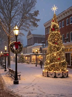 Christmas Town Square at Dusk