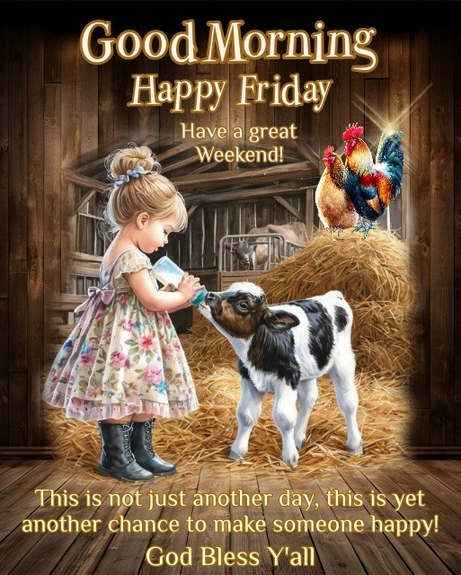 Girl Feeding Calf in Barn
