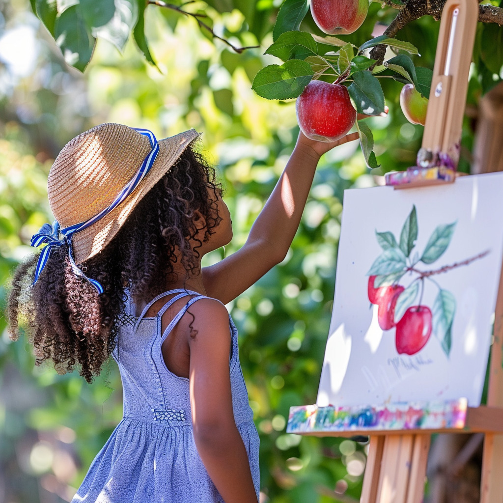 Girl Painting Apple Tree
