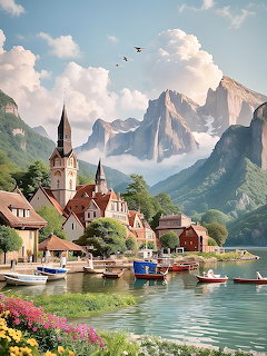 European Mountain Village Lake