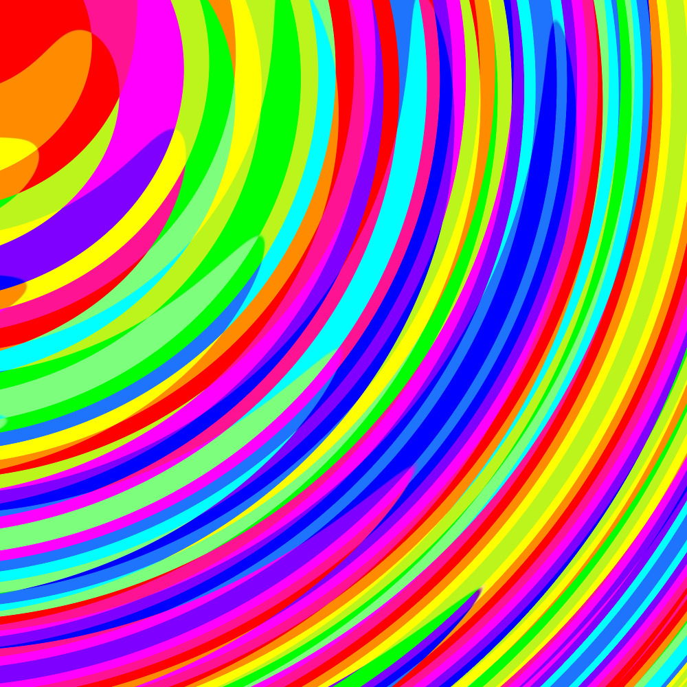 Abstract rainbow curved stripes radiating from corner in concentric bands