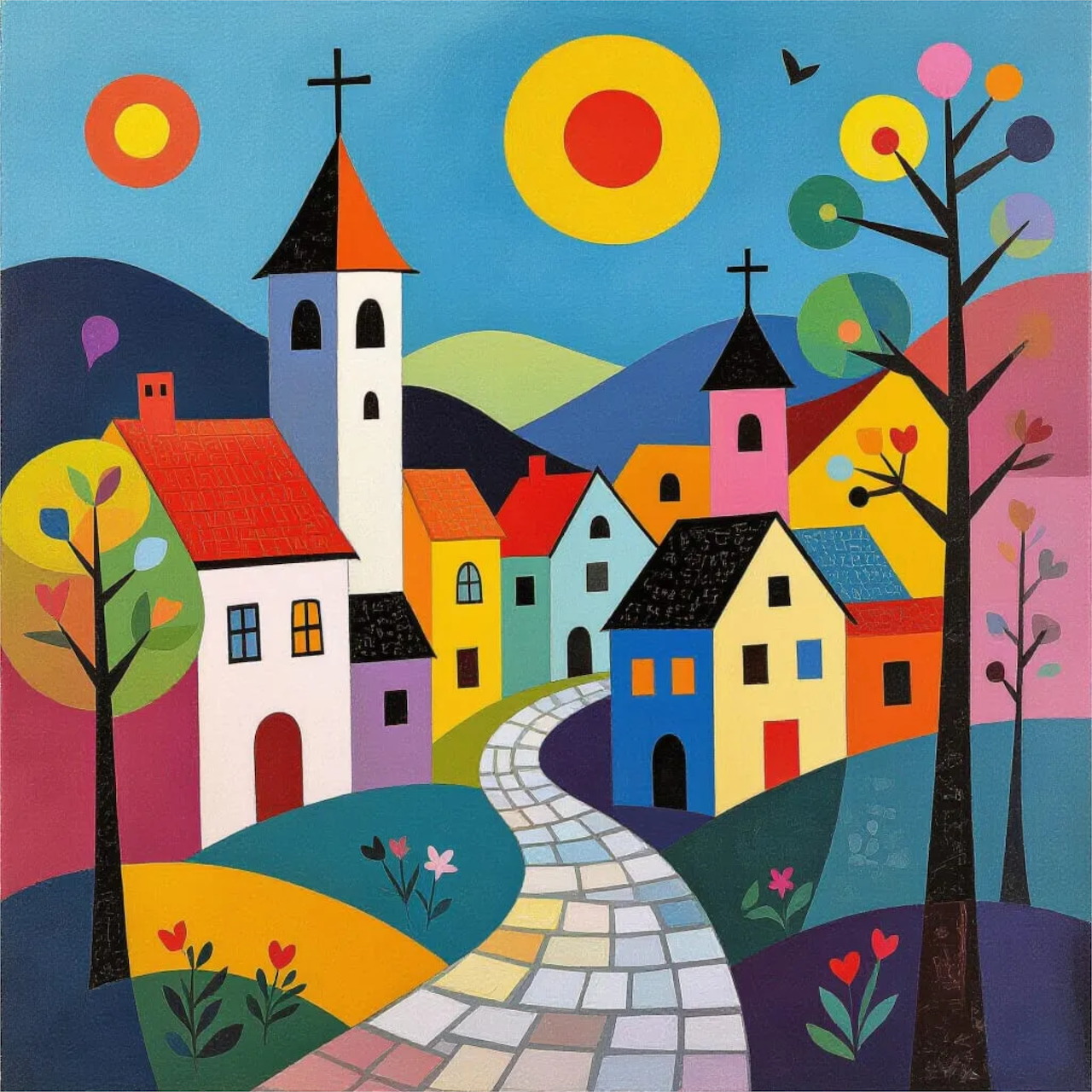 Colorful Village with Church