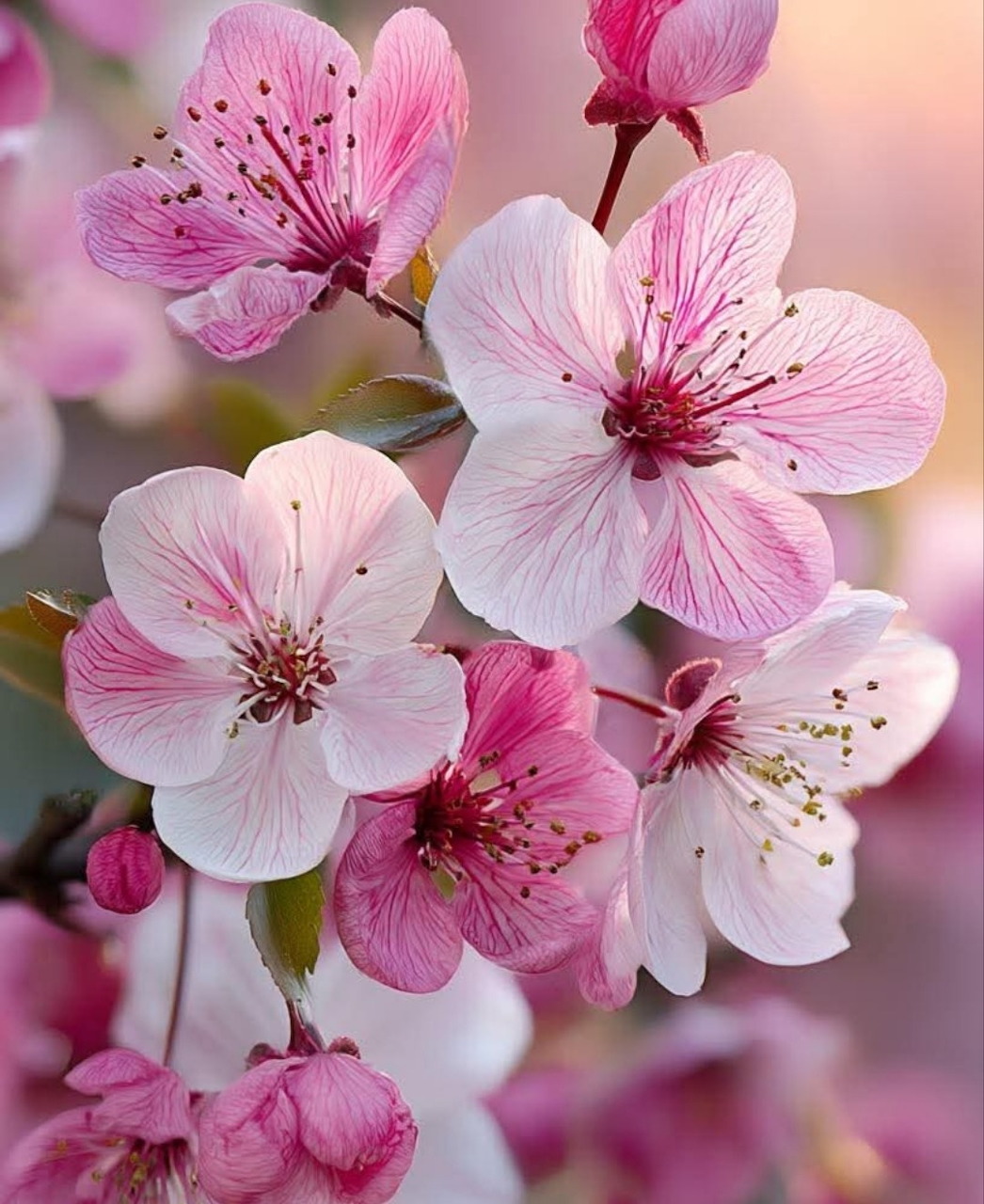 Close-up of pink cherry blossoms with soft blurred background