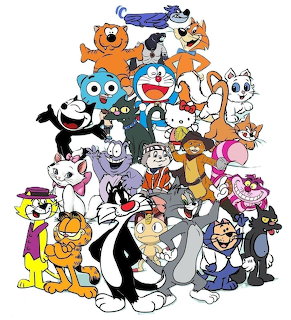 Group illustration of various cartoon animal characters stacked together