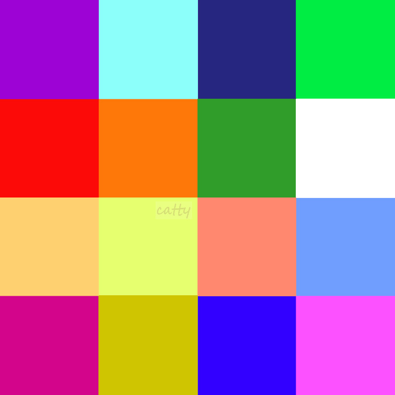 Grid of 16 brightly colored squares arranged in 4 rows and 4 columns