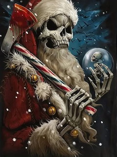 Krampus, a horned demonic figure from folklore, in a dark gothic scene