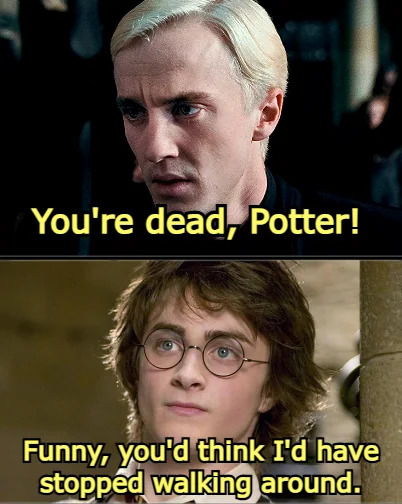 Harry Potter with a sassy facial expression in a film scene