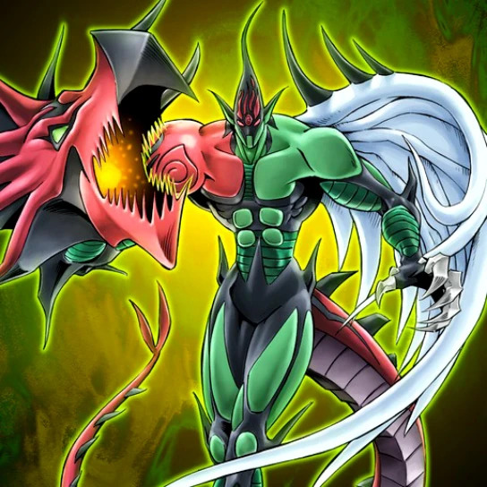 Elemental Hero Flame Wingman character with red dragon and white angelic wings