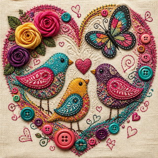 Embroidered Birds Heart