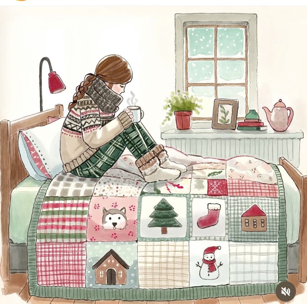 Girl on Patchwork Bed