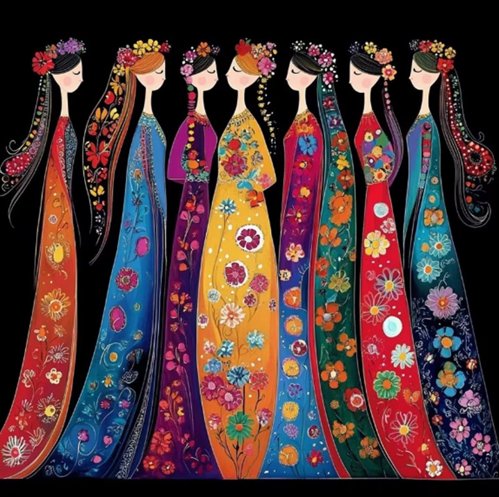 Floral Art Women in Robes