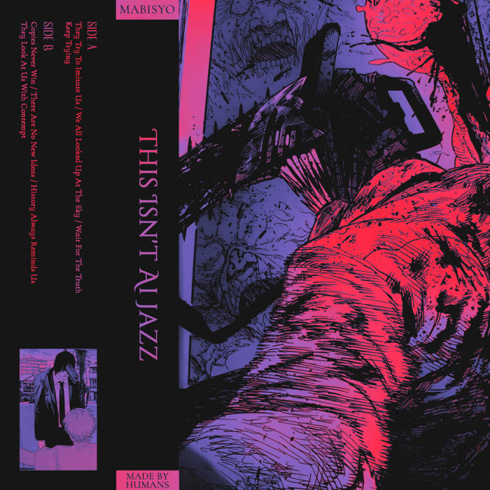 Dark illustrated album cover with a stylized seated figure in pink, purple, and black tones
