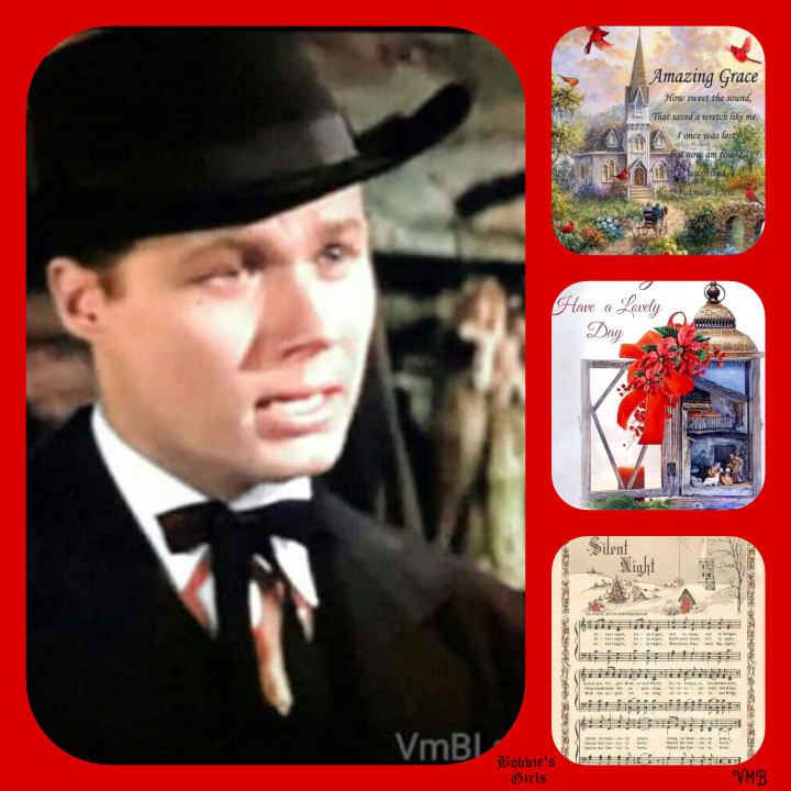 Collage of a man in a black hat with three small Sunday-themed pictures on a red background