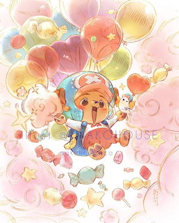 Cute anime reindeer character surrounded by floating candies and pastel bubbles in dreamy illustration