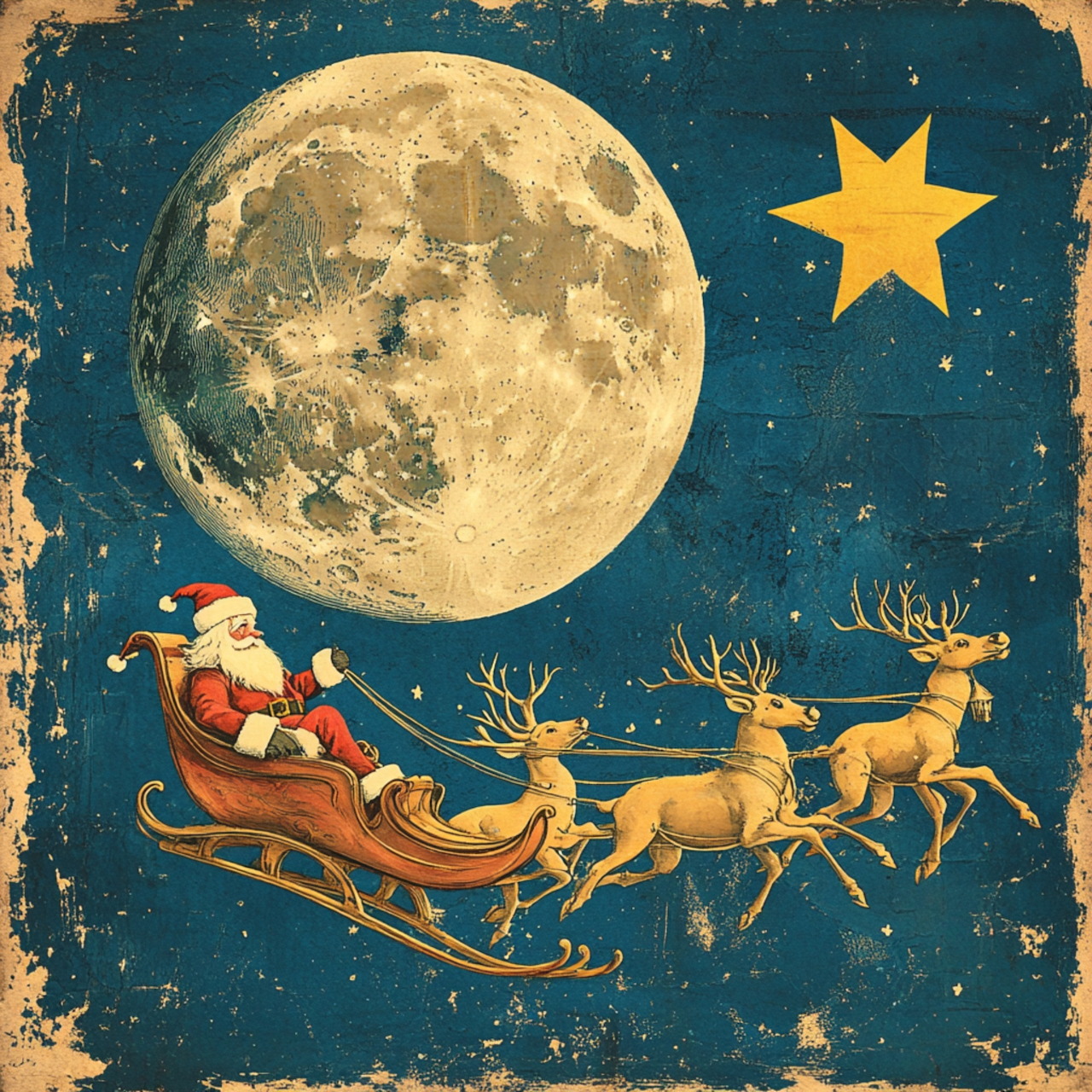 Santa Flying Over Moon