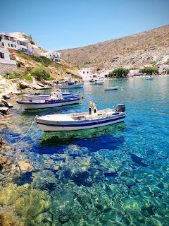 Greek Harbor with Blue Boats