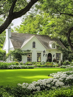 White Cottage Green Garden