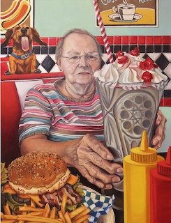 Diner Lady with Burger and Sundae