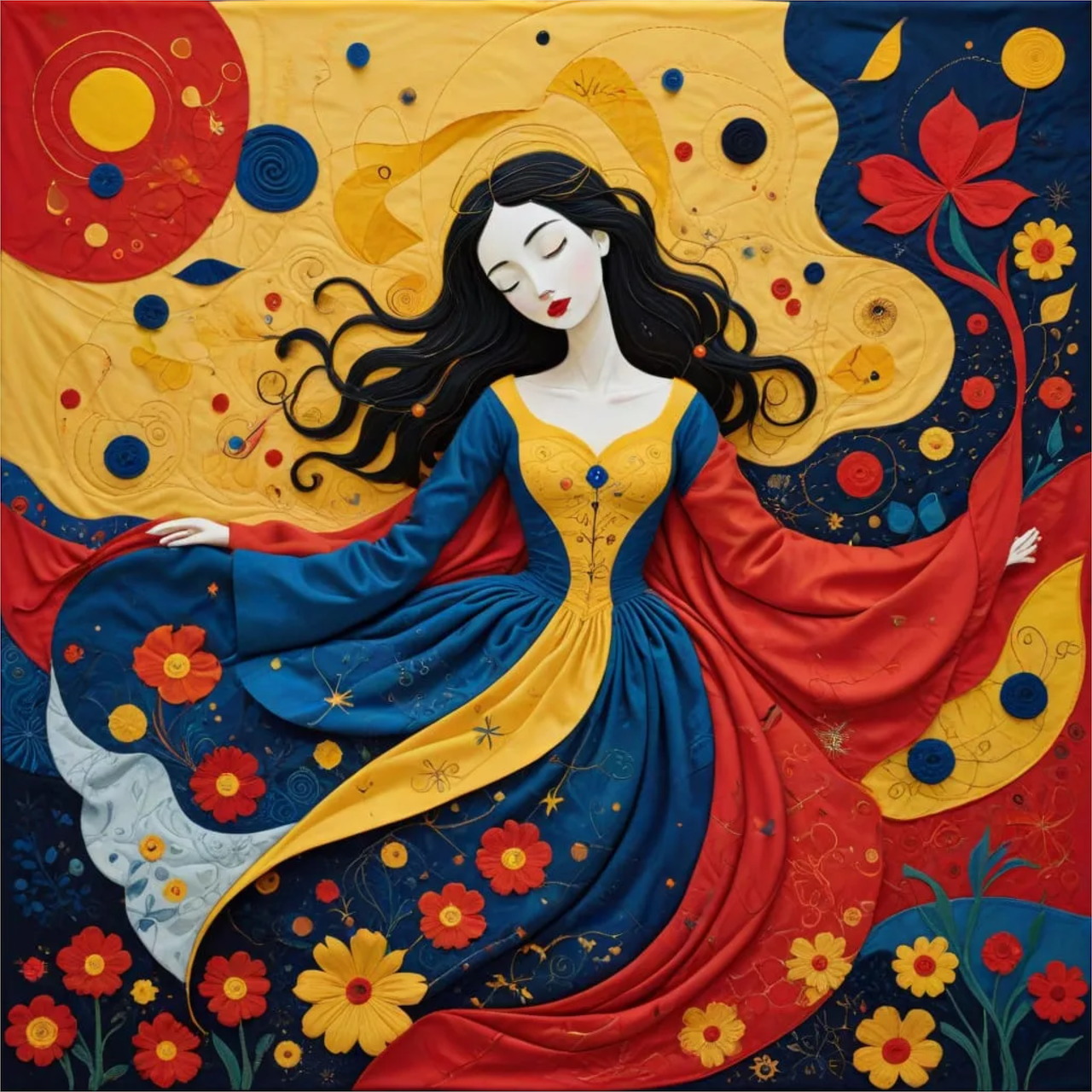 Woman in Flowing Colorful Dress