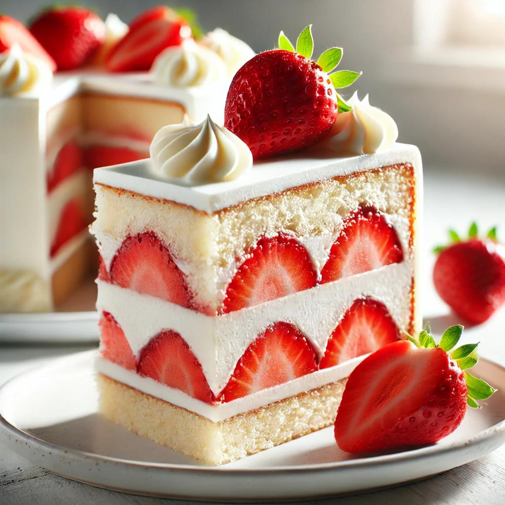 Strawberry Layered White Cake Slice