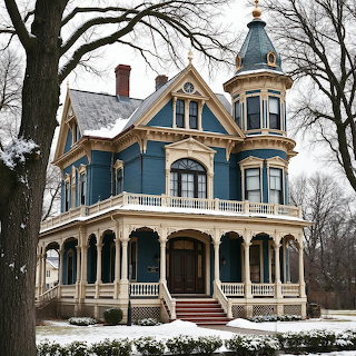 Victorian Blue House Winter