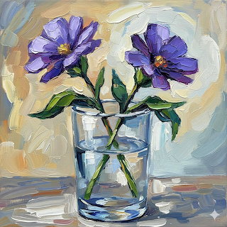 Purple Flowers in Glass Vase