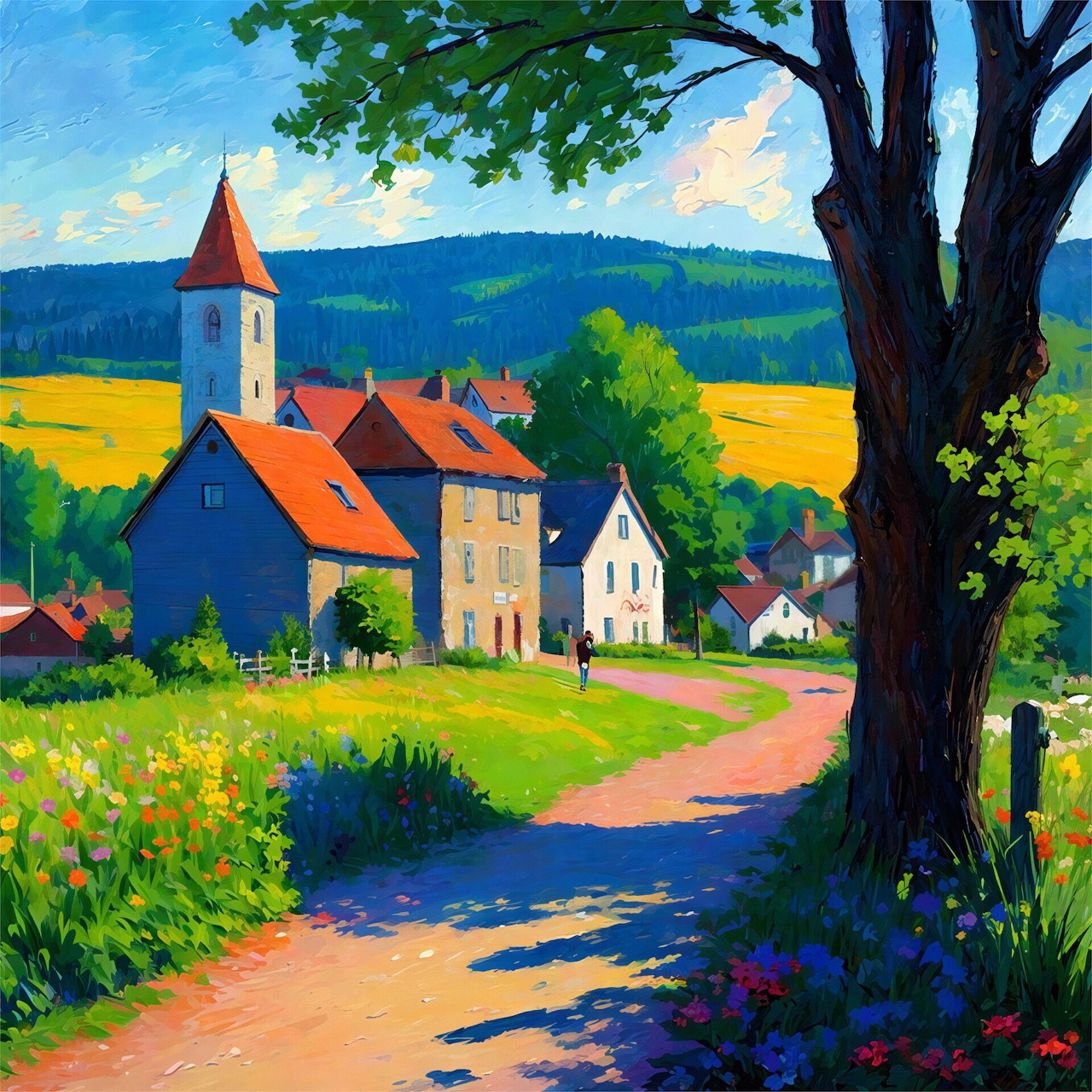 Village Church Countryside Lane