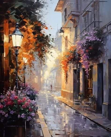 Cobblestone Street Painting