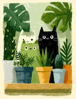 Two Cats and Plants