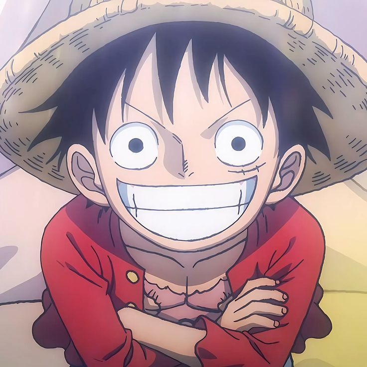 Anime boy with straw hat and wide grin wearing red vest