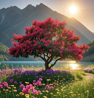 Mountain Lake Flowering Tree