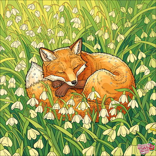 Fox Sleeping in Snowdrops