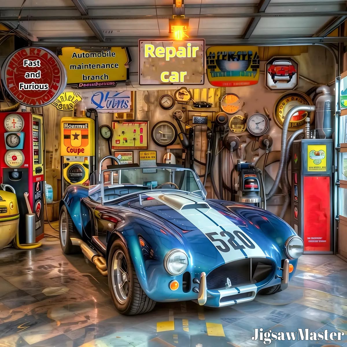 Classic Blue Sports Car Garage