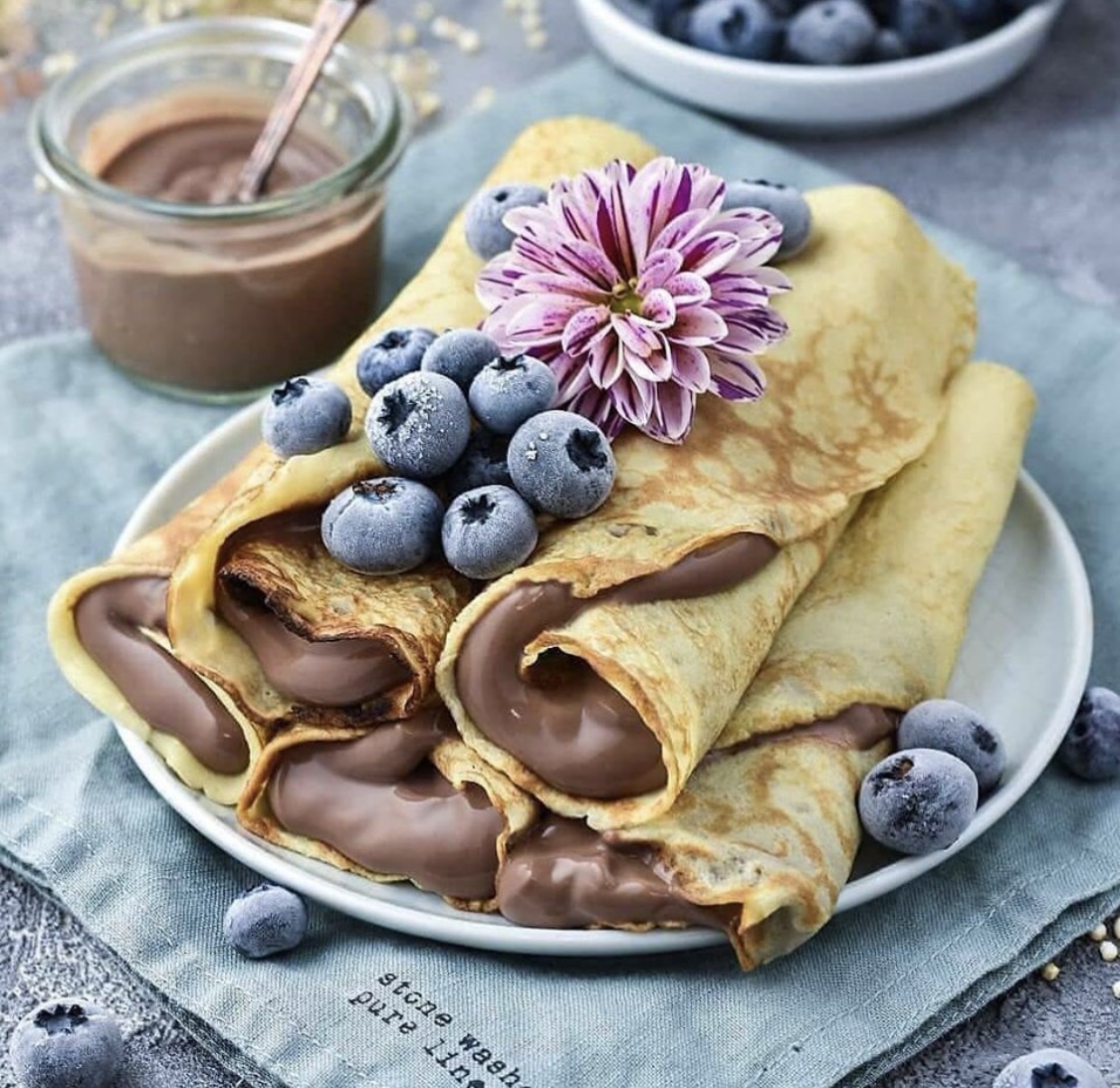 Chocolate Crepes with Blueberries