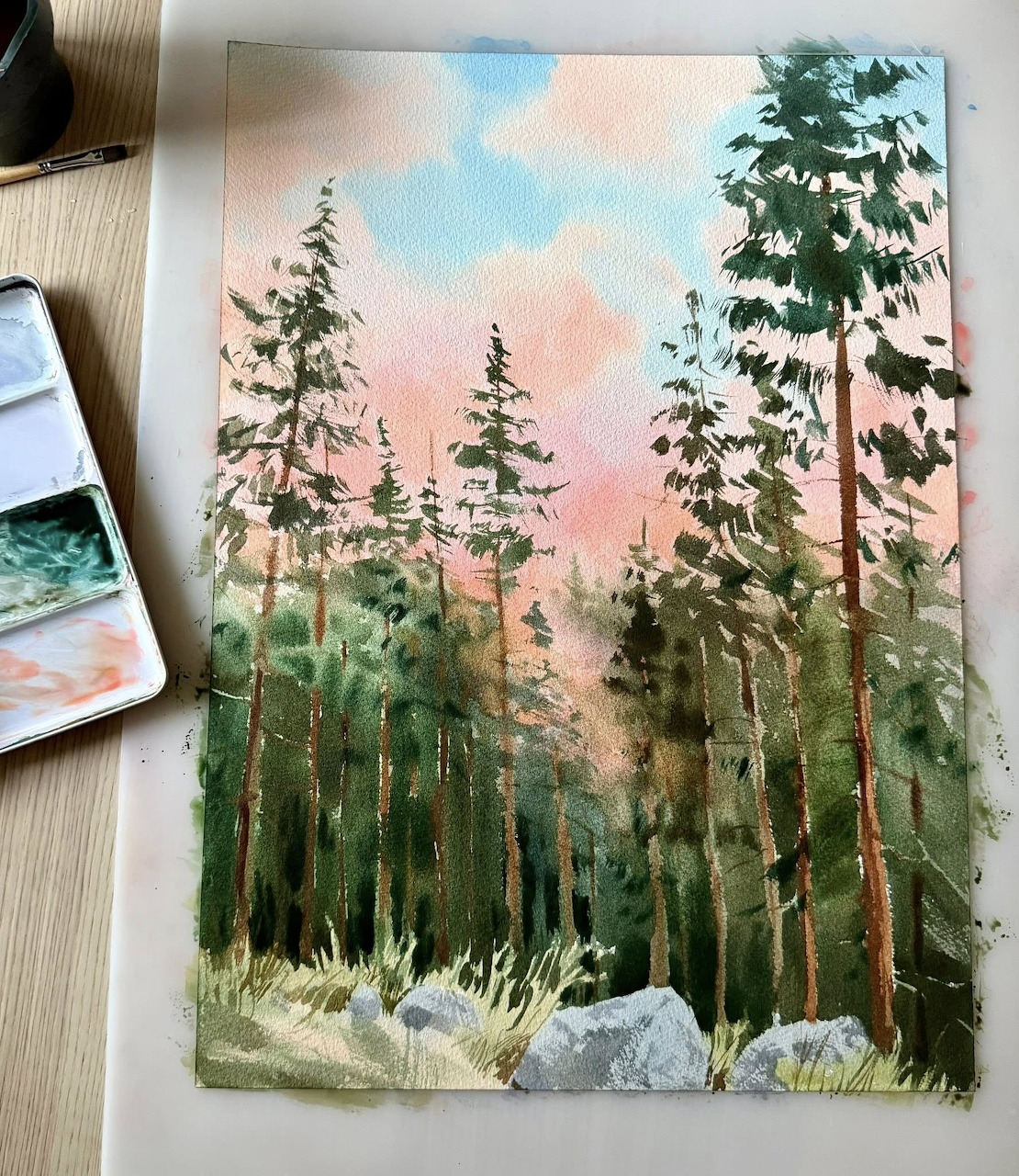 Sequoia Forest Watercolor Painting