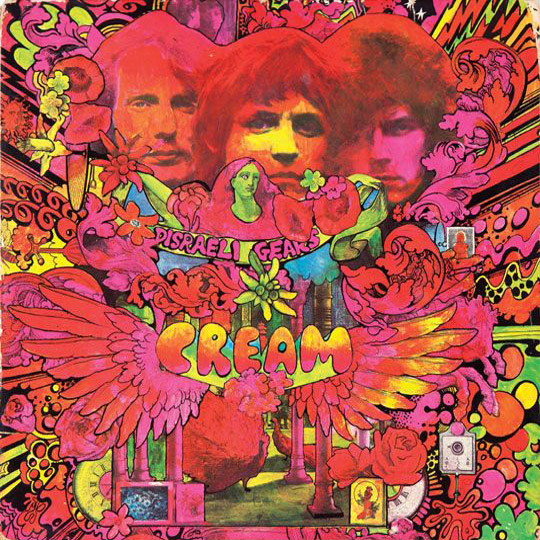 Colorful psychedelic poster with three people amid swirling floral patterns and bright neon colors