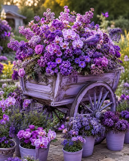 Purple Flowers Garden Cart