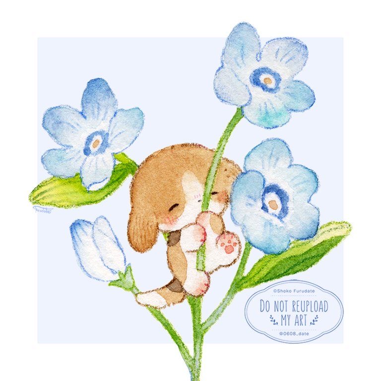 Bunny with Blue Flowers