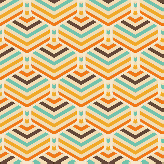 Retro chevron zigzag pattern in orange, teal, brown and cream stripes