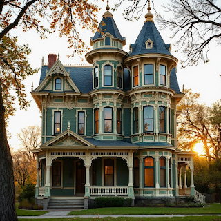 Victorian Mansion at Sunset
