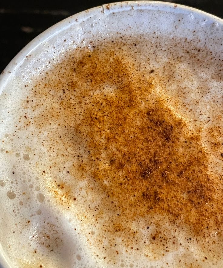 Close-up of cappuccino with cinnamon dusted on foamy surface