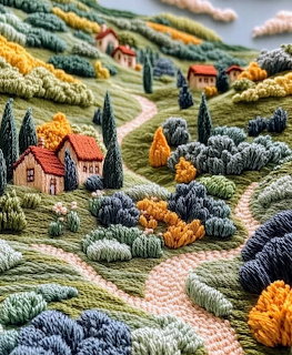 Hillside Embroidery Landscape