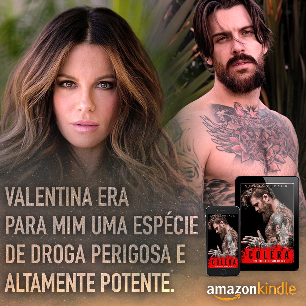 Collage with a close-up woman, a shirtless tattooed man, Portuguese text, and small book covers