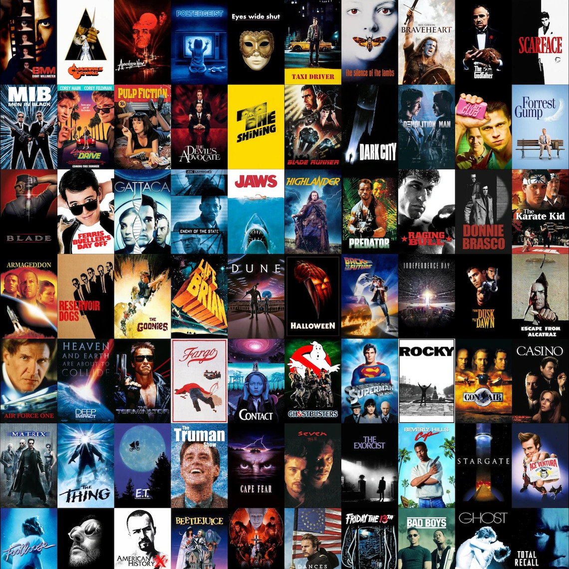 Collage grid of assorted movie posters from different films