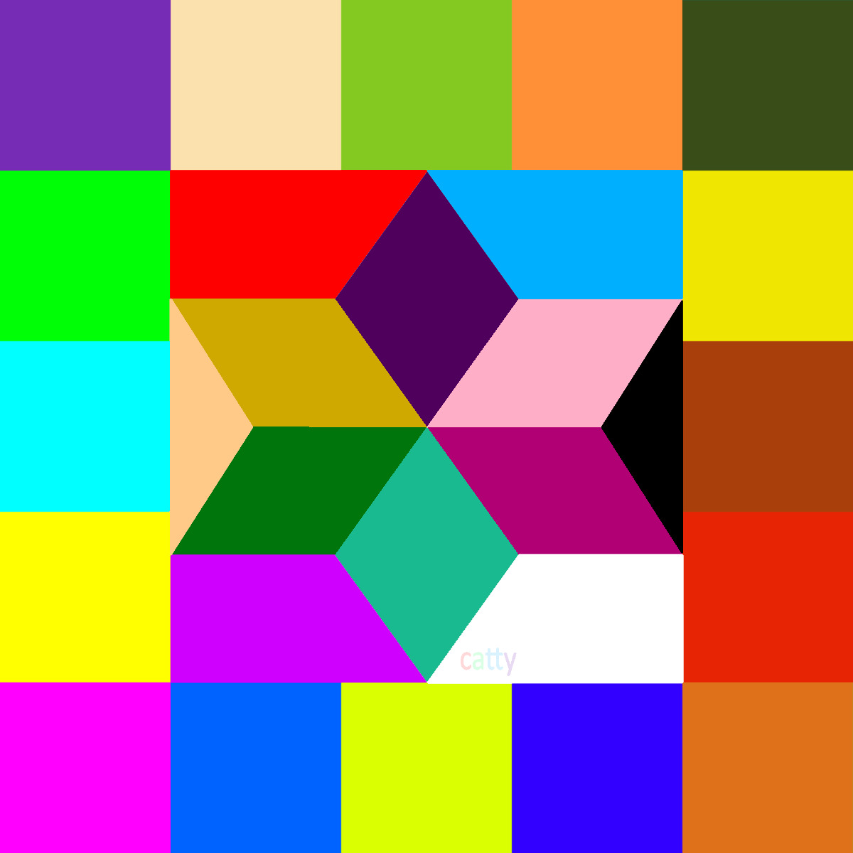 Abstract colorful geometric pattern with squares and diamonds in bright rainbow colors arranged in a grid