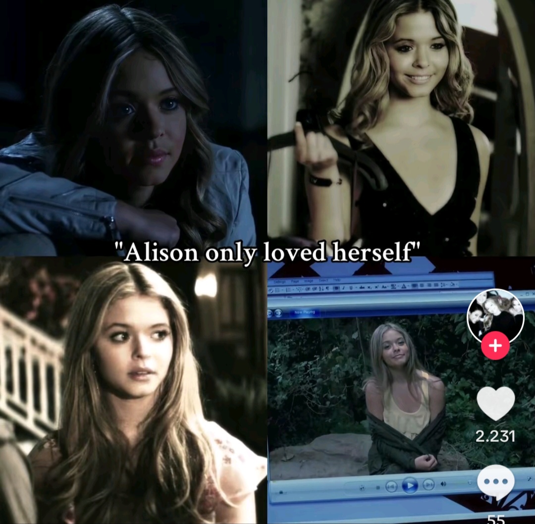 Collage of four screenshots of a blonde young woman with a quote caption and social media icons