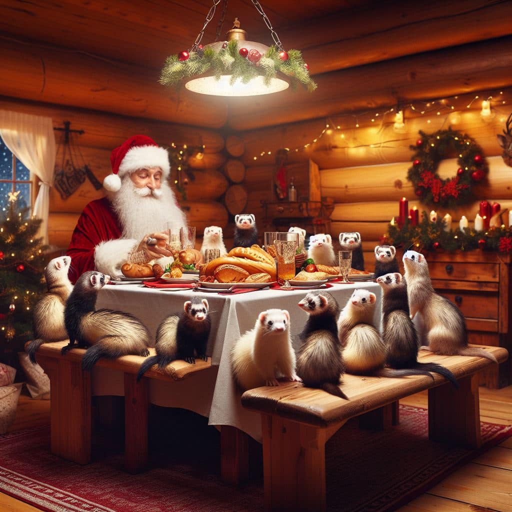 Santa and Ferets Christmas Dinner